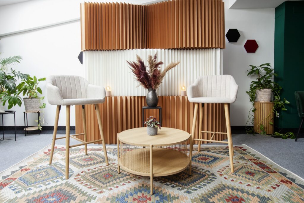 YEP podcast studio accordion wall high chairs